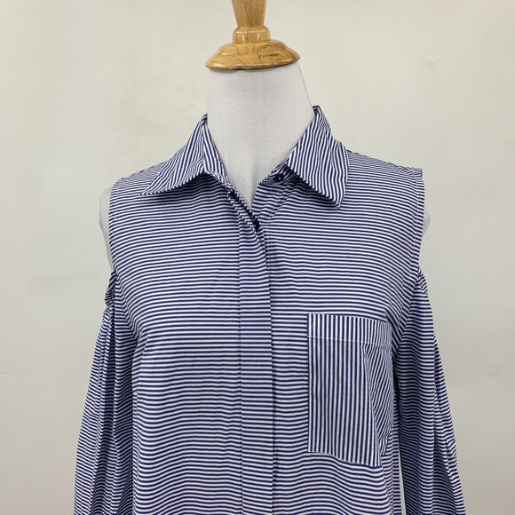 Soft Surroundings Bristol Tunic Top Women S Cold Shoulder Button Up Stripe Shirt - Picture 3 of 13